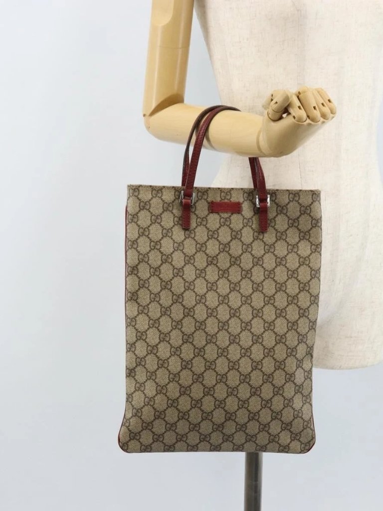 Gucci Gg Supreme Hand Bag Pvc Beige Silver 117551 Auth Ep13822